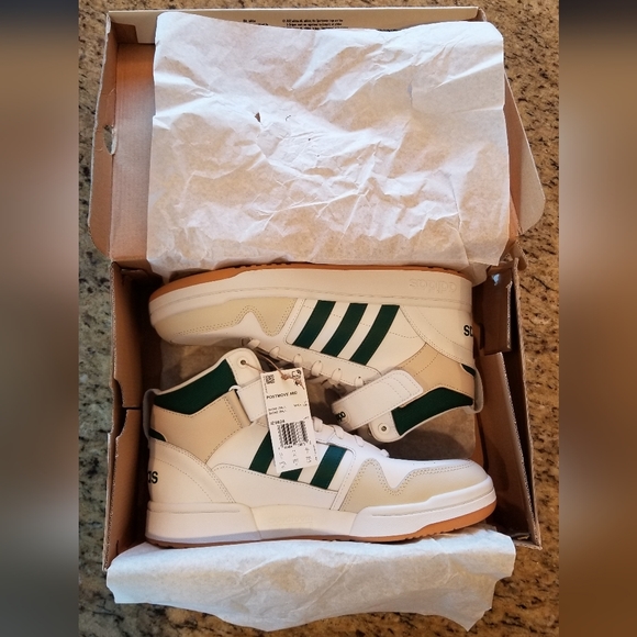 ADIDAS MEN'S POSTMOVE MID WHITE GREEN GUM BASKETBALL SHOES 11.5 NEW IN BOX & TAG - Picture 13 of 15
